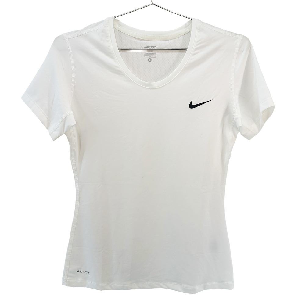 NIKE PRO Dri-Fit Fitted Mesh-Back Athletic Training Tee • Large • white running